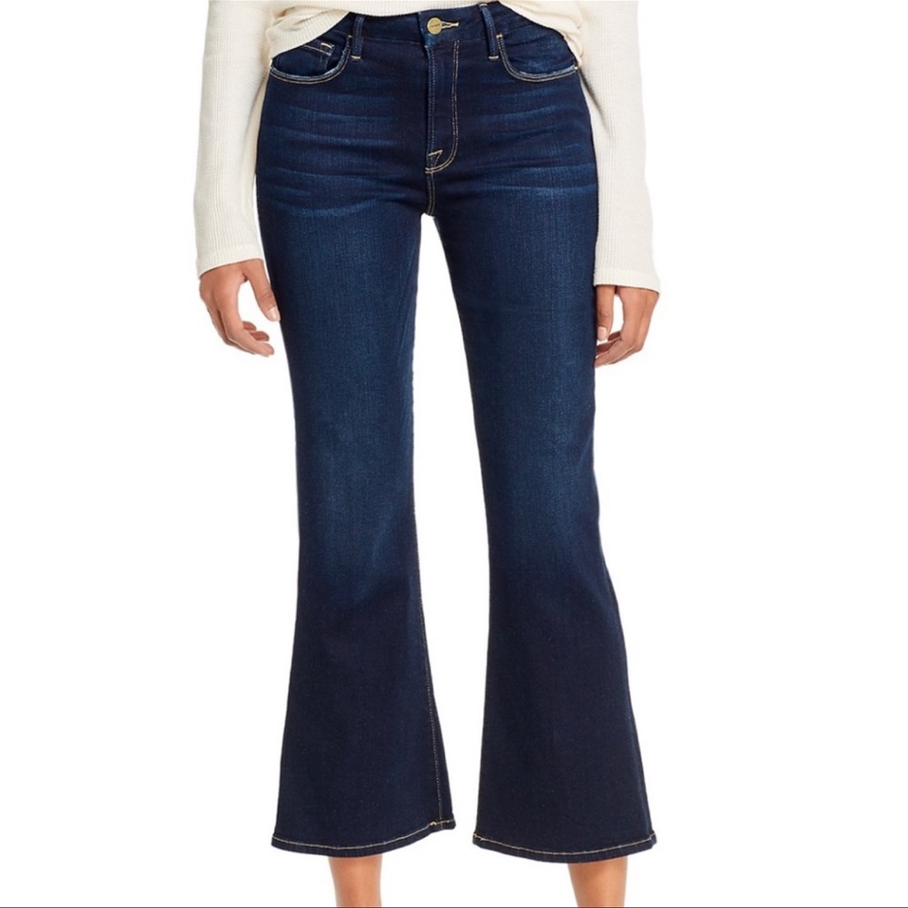 Frame Le Crop Mini Boot Jeans, Flare Crop Bottoms, Hi Rise, Dark Wash, Size 27